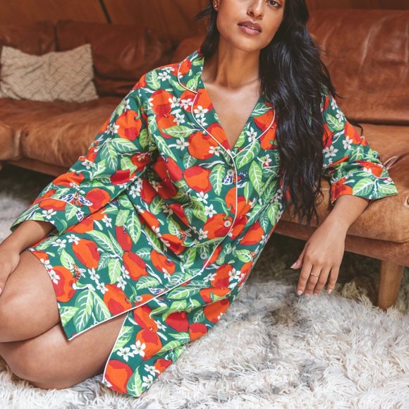 Print Fresh Other - Print Fresh Orange Grove Multi Colored Floral Printed Short Sleeve Sleep Shirt M